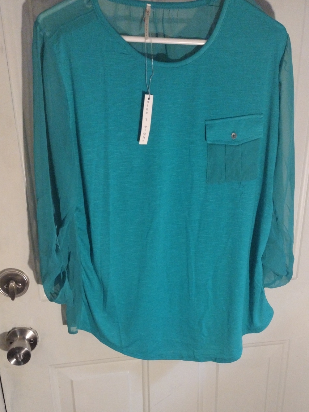 Women’s Teal Long-Sleeve Pocket Chiffon Sleeve Top
